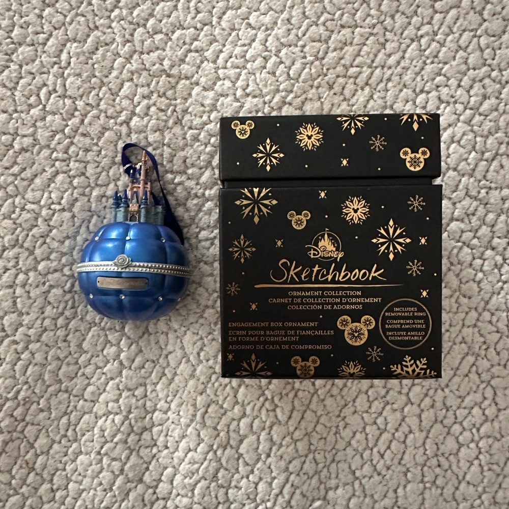 Disney World Castle Sketchbook Proposal Ornament with Gold Accents